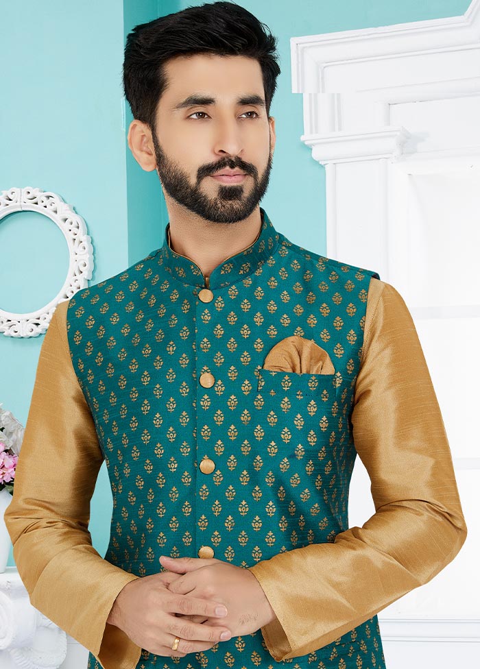 3 Pc Chiku Dupion Silk Kurta Pajama Set