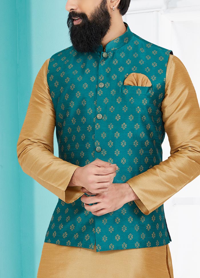 3 Pc Chiku Dupion Silk Kurta Pajama Set