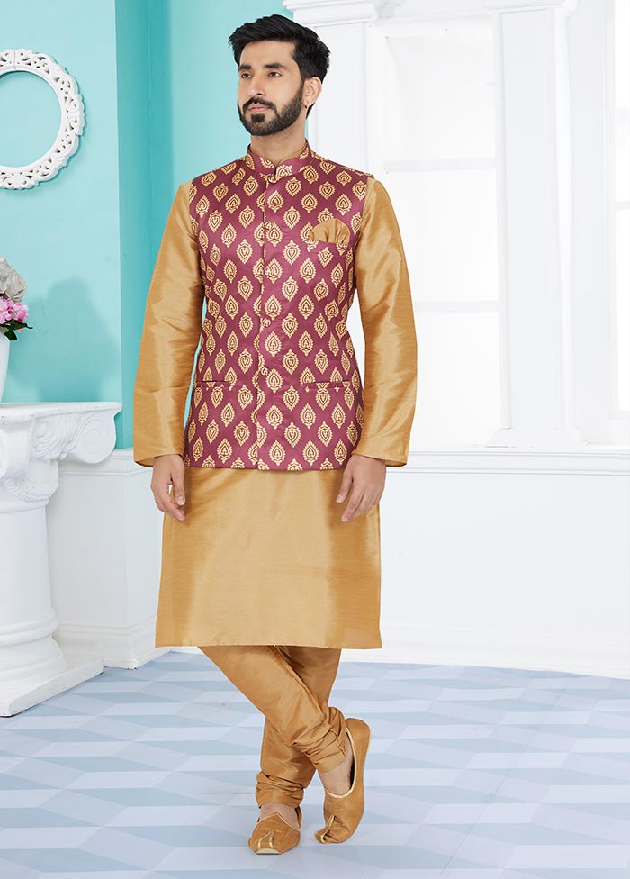 3 Pc Chiku Dupion Silk Kurta Pajama Set