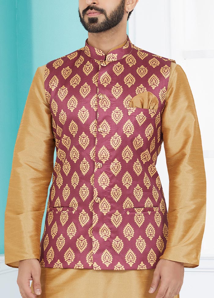 3 Pc Chiku Dupion Silk Kurta Pajama Set