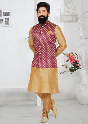 3 Pc Chiku Dupion Silk Kurta Pajama Set