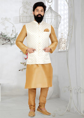 3 Pc Chiku Dupion Silk Kurta Pajama Set