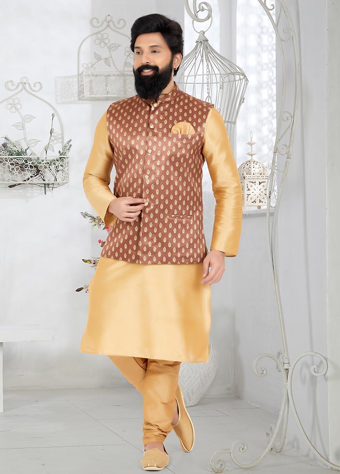 3 Pc Chiku Dupion Silk Kurta Pajama Set