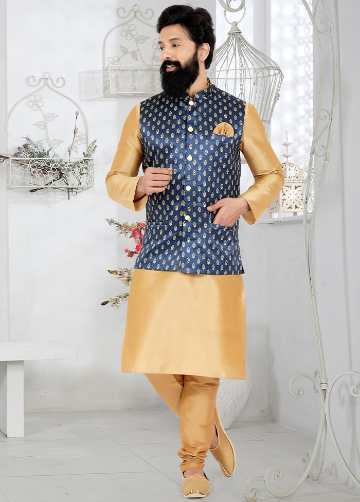 3 Pc Chiku Dupion Silk Kurta Pajama Set