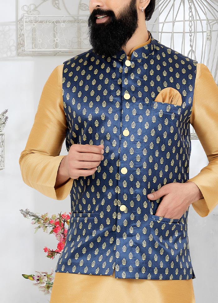 3 Pc Chiku Dupion Silk Kurta Pajama Set - Indian Silk House Agencies