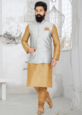 3 Pc Chiku Dupion Silk Kurta Pajama Set