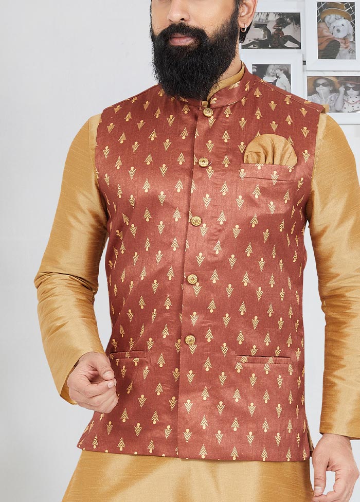 3 Pc Chiku Dupion Silk Kurta Pajama Set