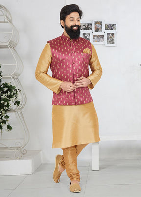 3 Pc Chiku Dupion Silk Kurta Pajama Set