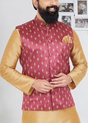 3 Pc Chiku Dupion Silk Kurta Pajama Set