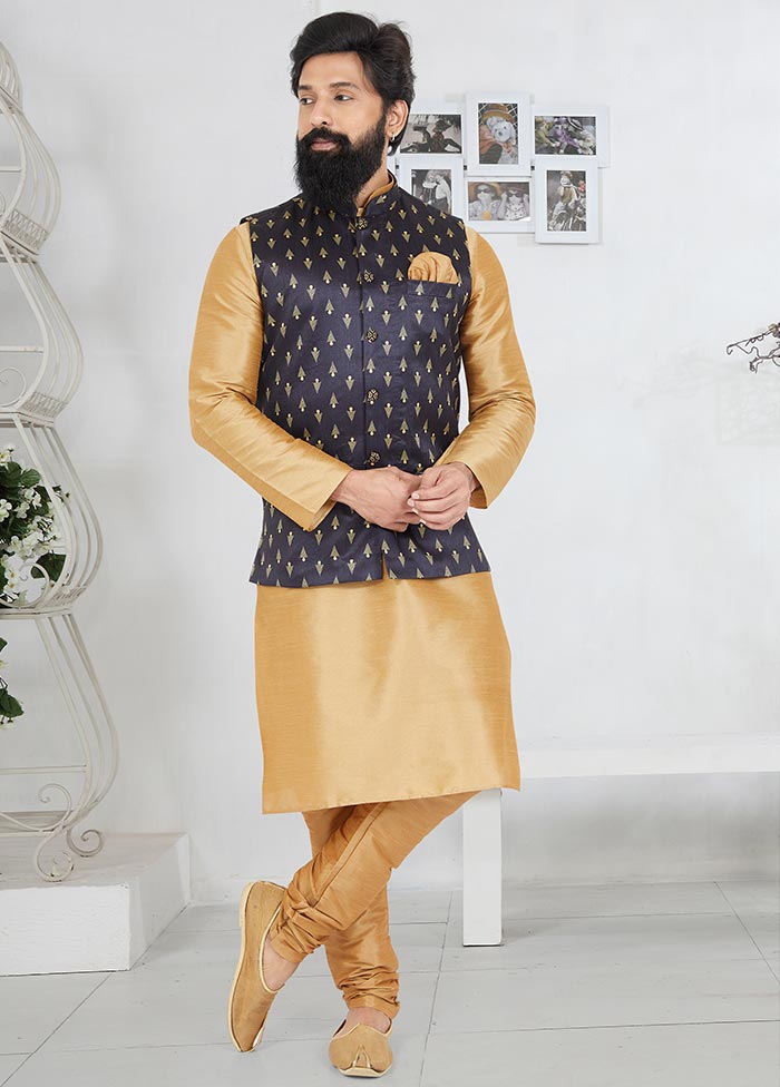 3 Pc Chiku Dupion Silk Kurta Pajama Set