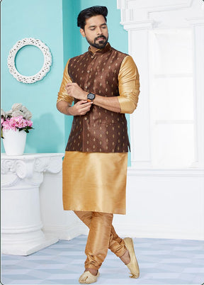 3 Pc Chiku Dupion Silk Kurta Pajama Set