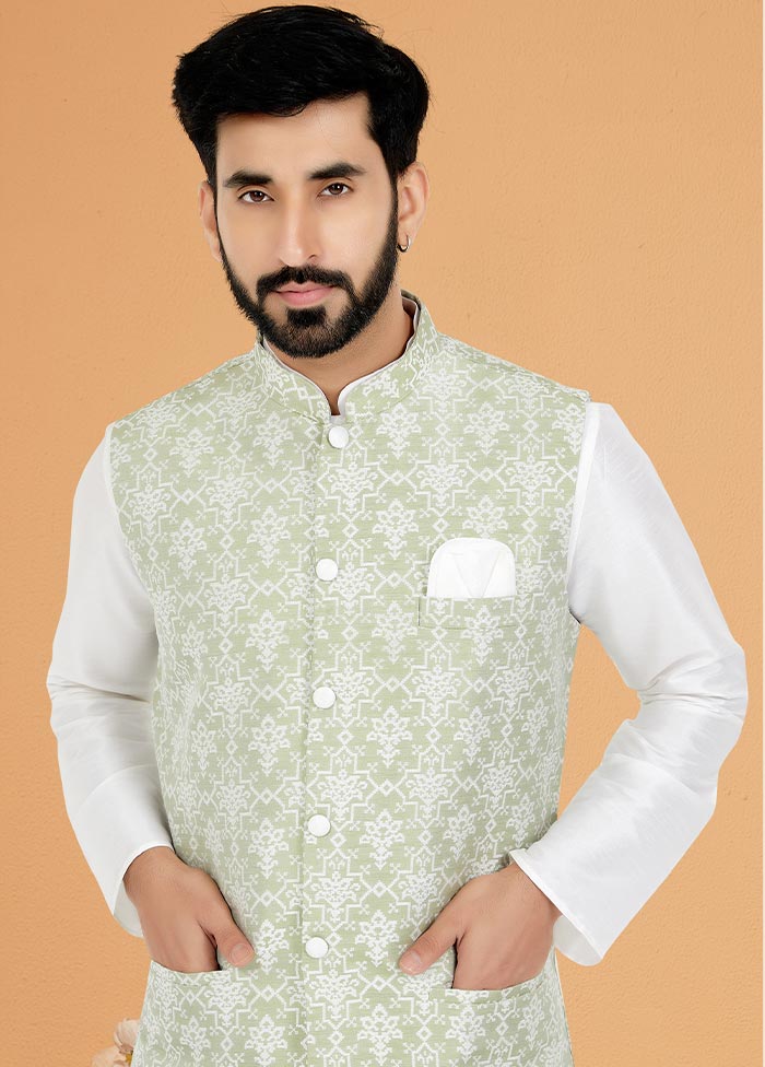 3 Pc White Dupion Silk Kurta Pajama Set