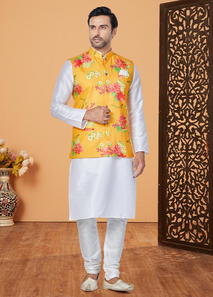 3 Pc White Cotton Kurta Pajama Set