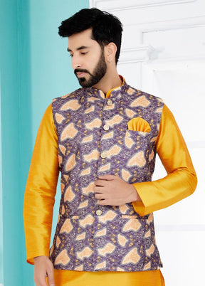 3 Pc Mustard Cotton Kurta Pajama Set