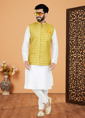 3 Pc White Cotton Kurta Pajama Set - Indian Silk House Agencies