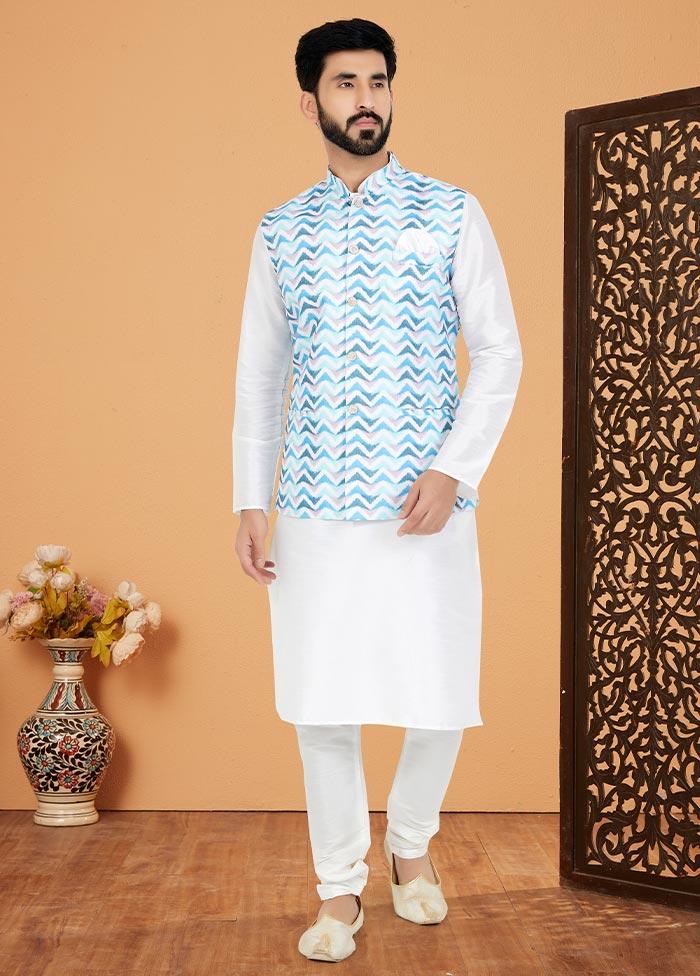 3 Pc White Cotton Kurta Pajama Set