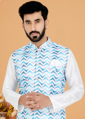 3 Pc White Cotton Kurta Pajama Set