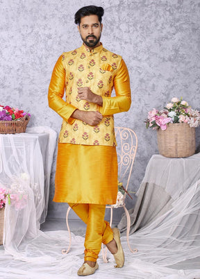 3 Pc Mustard Cotton Kurta Pajama Set - Indian Silk House Agencies