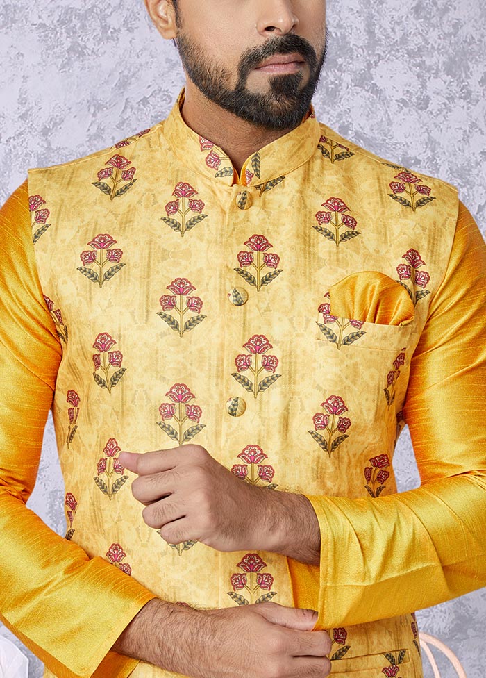 3 Pc Mustard Cotton Kurta Pajama Set