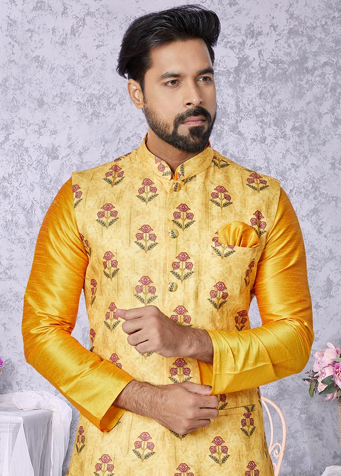 3 Pc Mustard Cotton Kurta Pajama Set