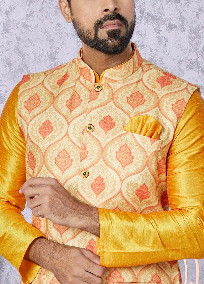 3 Pc Mustard Cotton Kurta Pajama Set - Indian Silk House Agencies