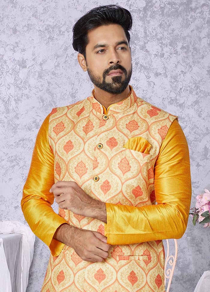 3 Pc Mustard Cotton Kurta Pajama Set - Indian Silk House Agencies