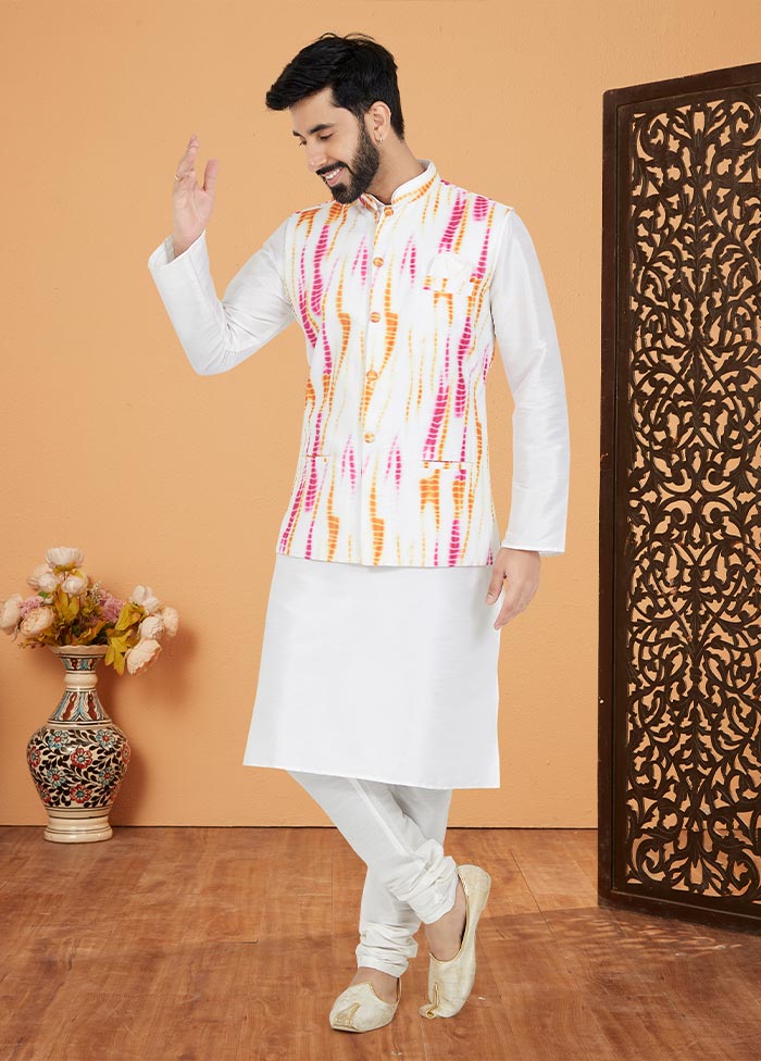 3 Pc White Cotton Kurta Pajama Set - Indian Silk House Agencies