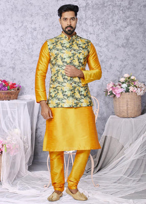 3 Pc Mustard Cotton Kurta Pajama Set - Indian Silk House Agencies