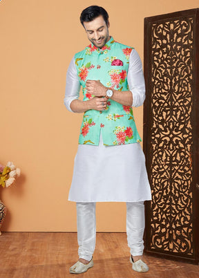 3 Pc White Cotton Kurta Pajama Set