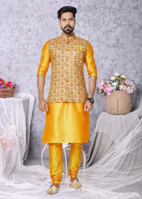 3 Pc Mustard Cotton Kurta Pajama Set