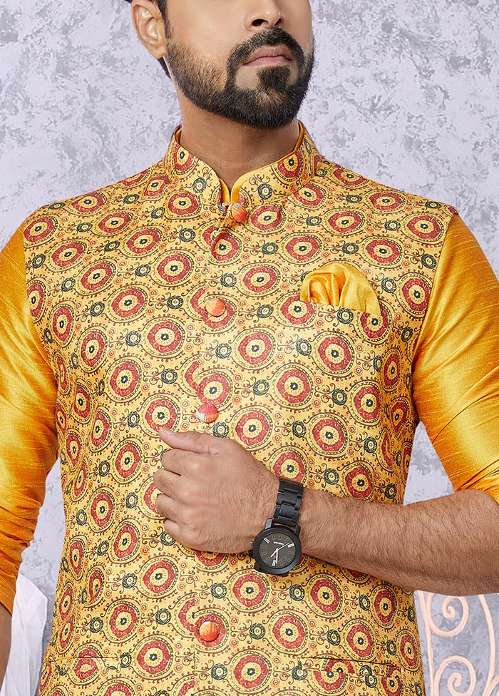 3 Pc Mustard Cotton Kurta Pajama Set - Indian Silk House Agencies