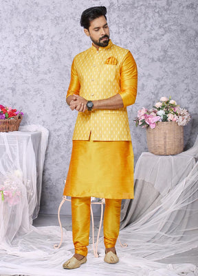 3 Pc Mustard Cotton Kurta Pajama Set