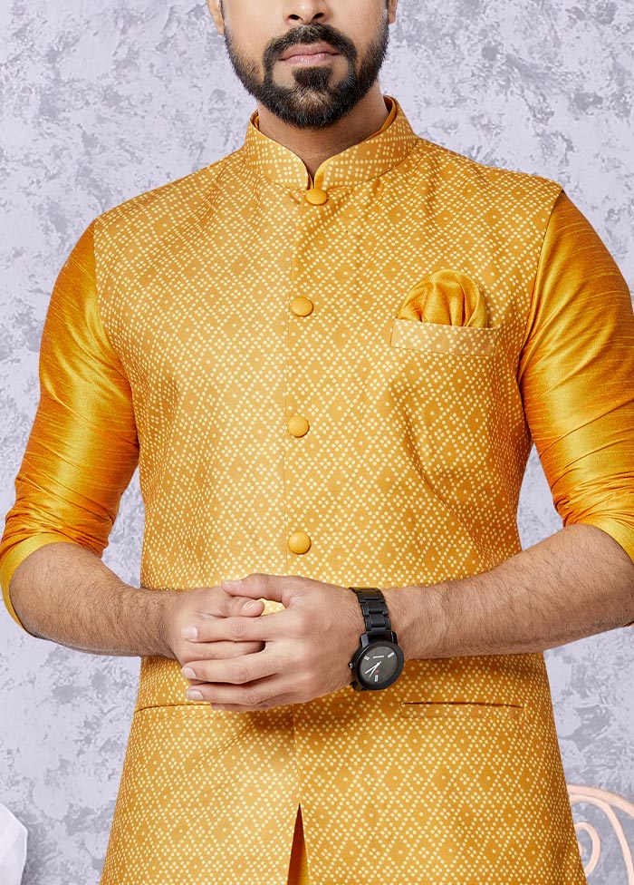 3 Pc Mustard Cotton Kurta Pajama Set - Indian Silk House Agencies