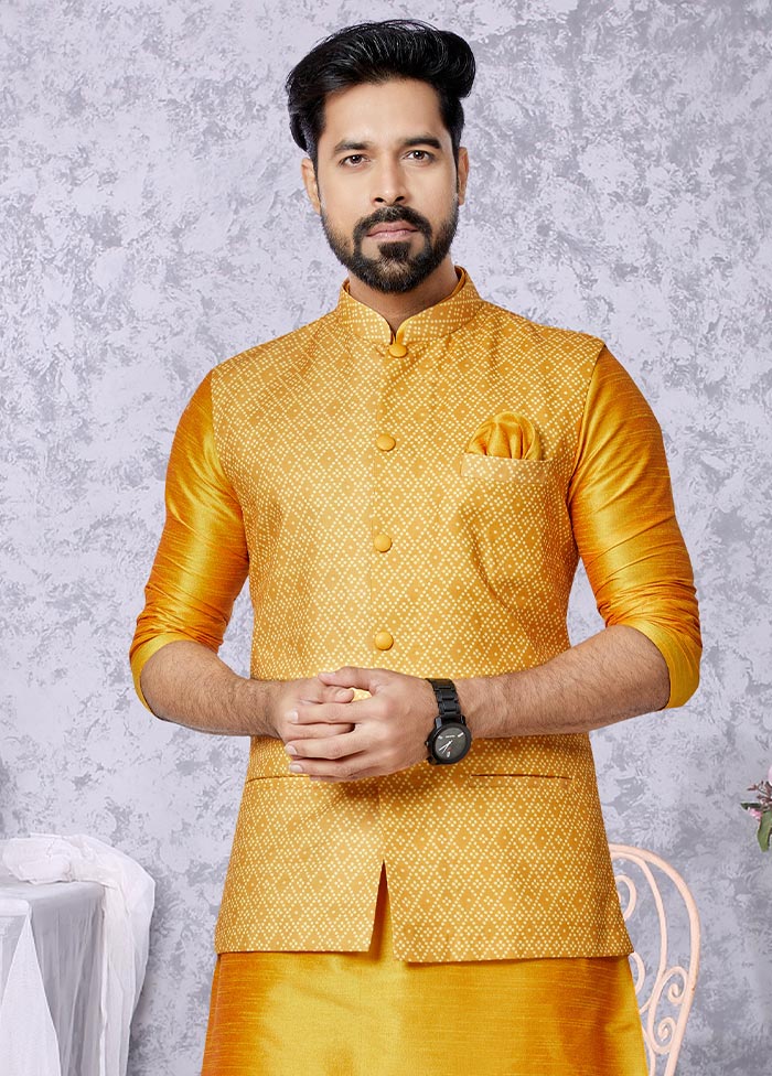 3 Pc Mustard Cotton Kurta Pajama Set