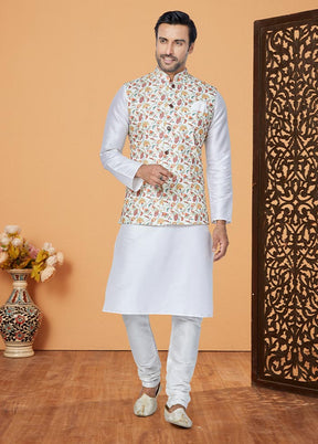 3 Pc White Georgette Kurta Pajama Set