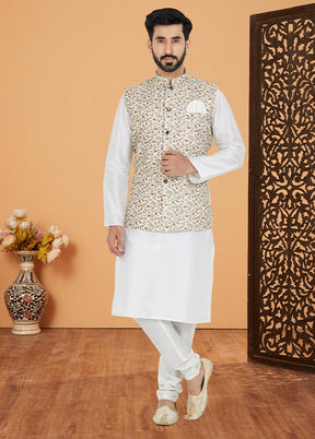 3 Pc White Georgette Kurta Pajama Set