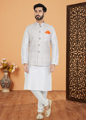 3 Pc White Georgette Kurta Pajama Set