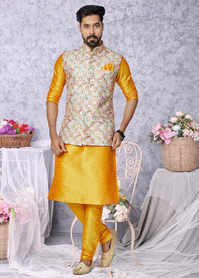 3 Pc Mustard Georgette Kurta Pajama Set