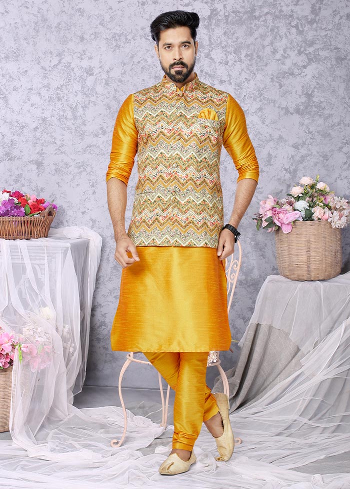 3 Pc Mustard Georgette Kurta Pajama Set