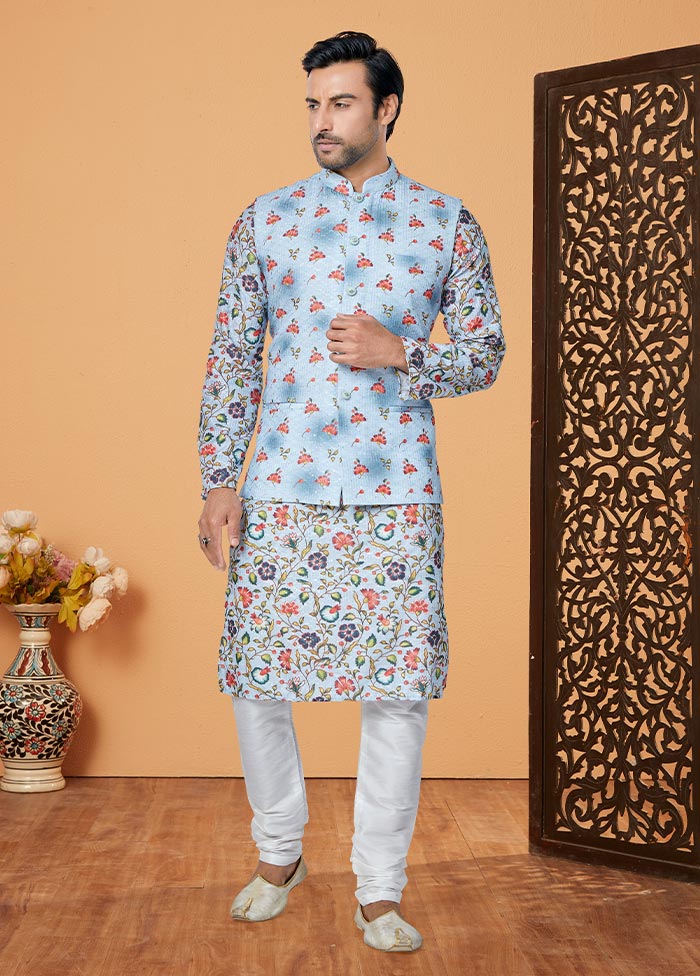 3 Pc Blue Georgette Kurta Pajama Set