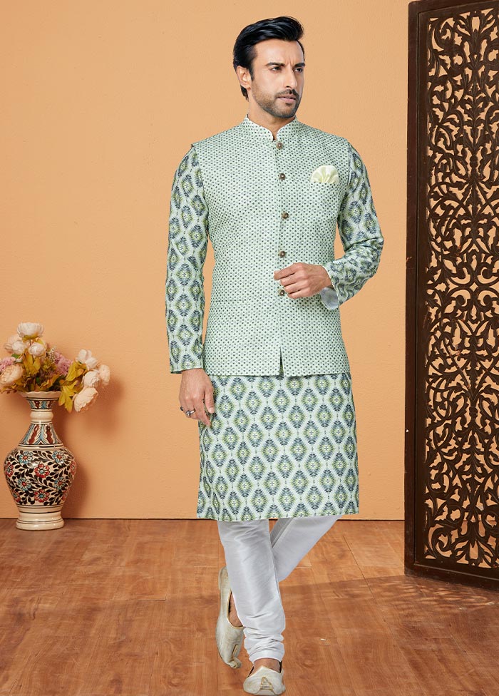 3 Pc Green Georgette Kurta Pajama Set