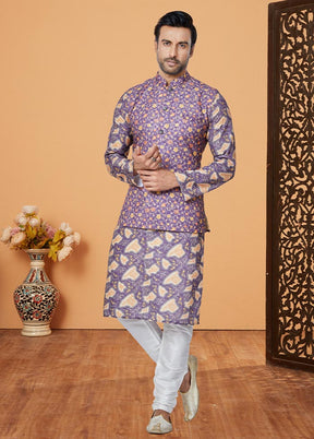 3 Pc Purple Georgette Kurta Pajama Set - Indian Silk House Agencies