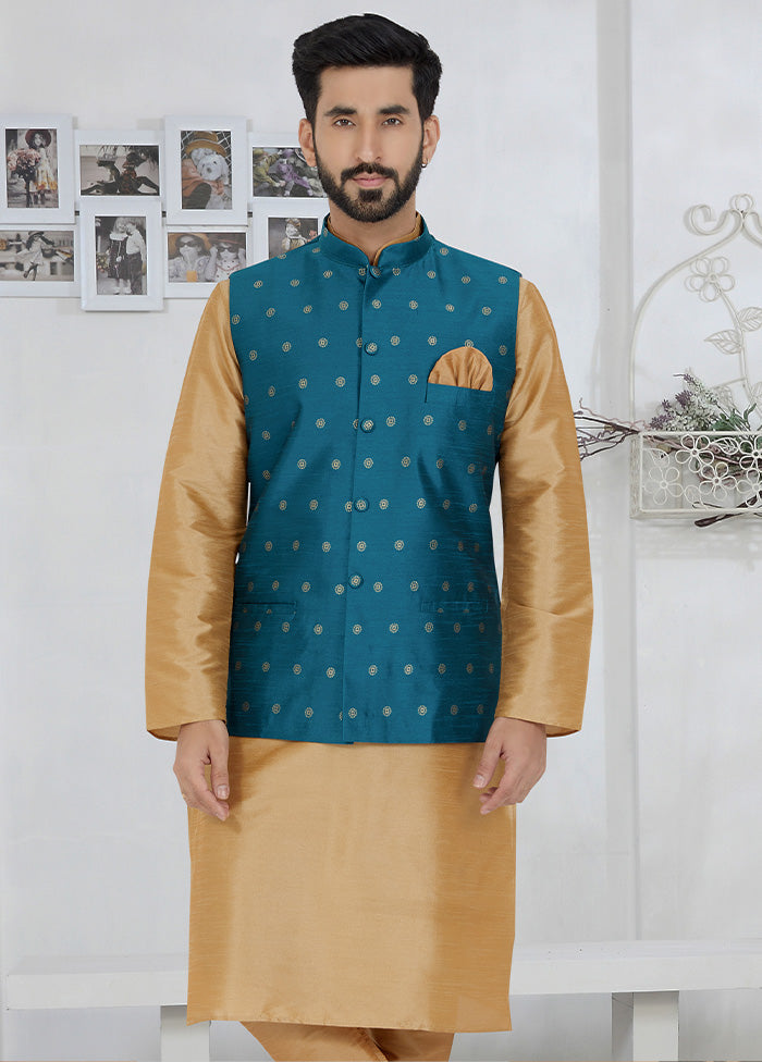 Blue Full Sleeves Mandarin Collar Waistcoat