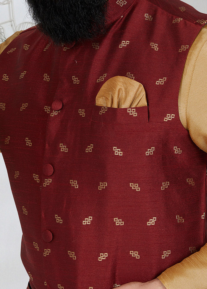 Maroon Full Sleeves Mandarin Collar Waistcoat