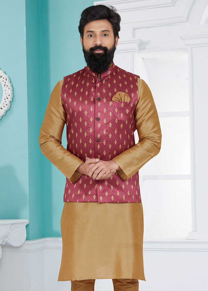 Pink Full Sleeves Mandarin Collar Waistcoat