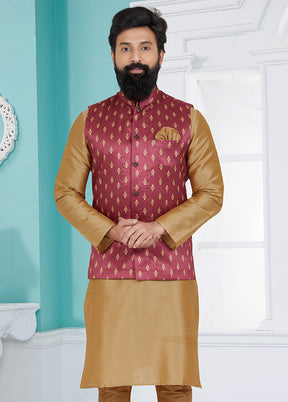 Pink Full Sleeves Mandarin Collar Waistcoat - Indian Silk House Agencies