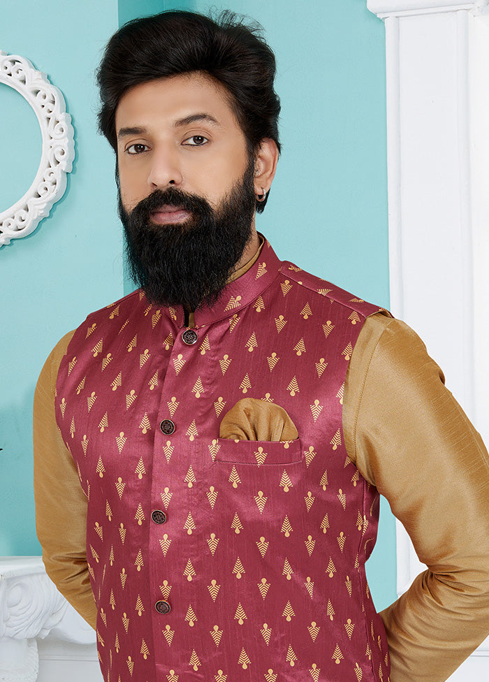 Pink Full Sleeves Mandarin Collar Waistcoat - Indian Silk House Agencies