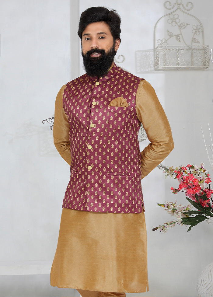 Pink Full Sleeves Mandarin Collar Waistcoat