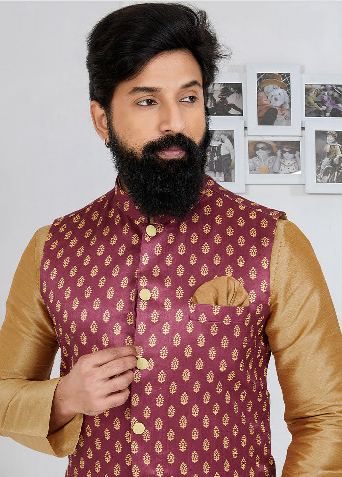 Pink Full Sleeves Mandarin Collar Waistcoat