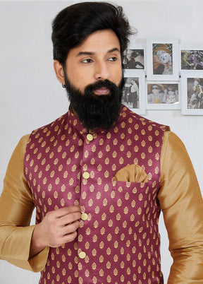 Pink Full Sleeves Mandarin Collar Waistcoat - Indian Silk House Agencies